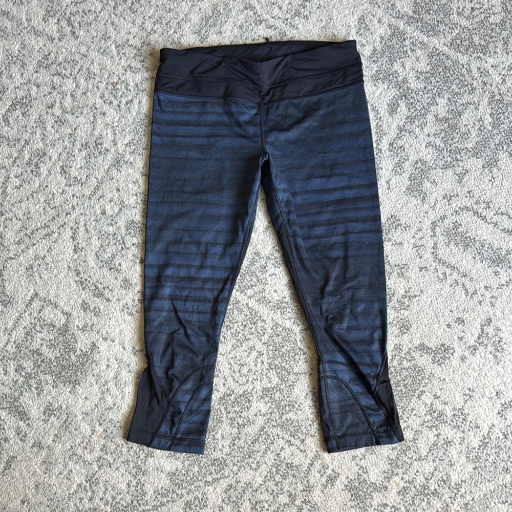 Lululemon Black and Blue Striped Running Leggings